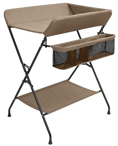 vidaXL Wickeltisch mit seitlichen Staufächern Zusammenklappbar Wickelauflage Kommode Mulde Unterlage Wickeln Baby Kinder Taupe Eisen