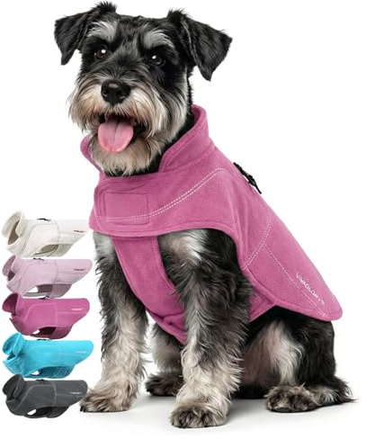 VIVAGLORY Wintermantel Hund Softpad Fleecejacke Hundemantel, S, Fuchsia | Hundemantel Hundejacke Fleecemantel mit Bauchschutz, Fleece Reflektierend Verstellbar Softshell für Hund