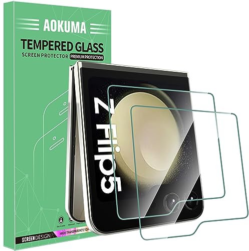 AOKUMA Verre Trempé compatible Samsung Galaxy Z Flip 5, [Lot de 2] Protection d'écran Pour Samsung Galaxy Z Flip 5 [0.26mm] [Extrêmement résistant aux rayures] [Haute définition][Facile à installer]