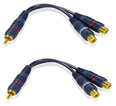 iYueMps 2 Piezas Cable RCA Audio Y Cinch 15cm Adaptador Rca 1 Macho 2 Hembra,Cinch 1 Macho a 2 Hembra RCA Cables para cable Subwoofer Activo, Cable Auxiliar Coche, Audio Altavoces