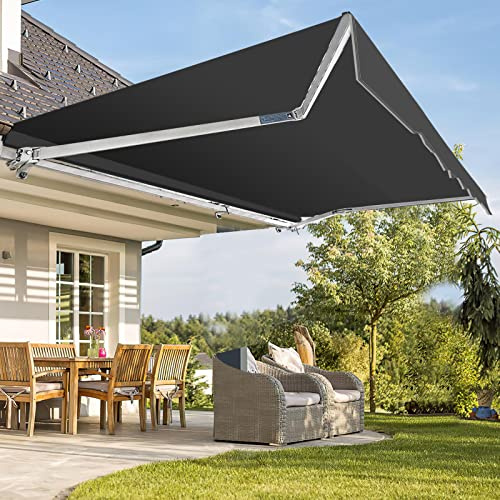 Fiqops Manual Articulated Arm Awning 250 x 200 cm Awning Sun Protection with Crank, Anti-UV and Waterproof, Aluminium/Polyester for Balcony, Patio, Garden, Grey