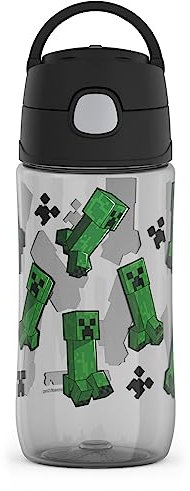 Thermos FUNTAINER - Botella de hidratación de plástico de 16 onzas con boquilla, Minecraft