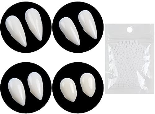 VEYLIN 4 Pair Vampire Teeth Fangs with Solid Adhesive for Halloween Costume Props Party Favors (13mm 15mm 17mm 19mm)