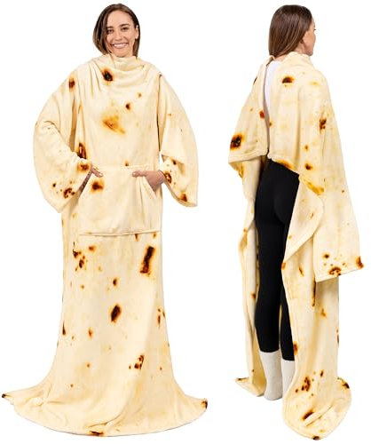 PAVILIA Premium-Fleecedecke mit Ärmeln für Damen, Herren, Erwachsene, tragbare Decke, warm, gemütlich, super weicher Überwurf mit Arm, Geschenk für Frauen, Ehefrau (Burrito Beige, Kängurutasche)