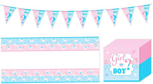 Niooce Fournitures Fête Garçon Fille Fête Gender Reveal Decoration Serviettes de Table, Nappes, Bannières,pour Fournitures Fête Naissance
