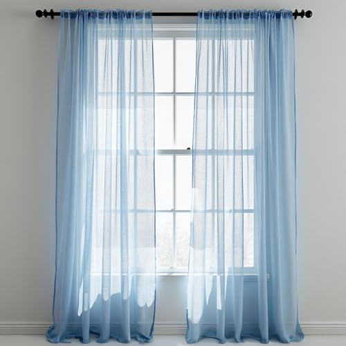 WedDecor 2 Panel Voile Drapes, Sky Blue Sheer Curtains, 90 x 56 | Light Filtering Voile Curtains - with Rod Pole Pocket for Windows, Doors, Living Room, Bedroom, Patio, Kitchen, Hotel