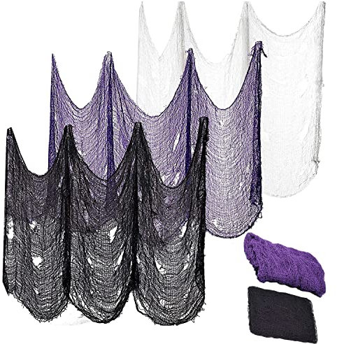 JINXIAN 3 Stück Halloween Dekoration Gaze 200×80cm Super Große Geistertuch für Halloween Deko Halloween Tuch Cover Gaze Horror Stoff Deko für Garten im Freien Halloween Party Dekoration