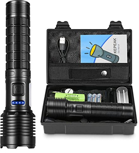 Taschenlampe Led Aufladbar, Led Taschenlampe Extrem Hell 5000 Lumen mit 5000mAh AKKU und 3pcs AAA Batterie, 7 Lichtmodi Taktische Taschenlampe Wasserdicht für Camping, Angeln, Outdoor, Notfälle