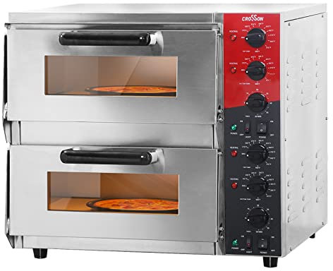 CROSSON 16 Inch Double Deck Commercial Electric Pizza Oven with Pizza Stone, Multipurpose Indoor Pizza Oven for Restaurant, Home Use, 120V/3200W