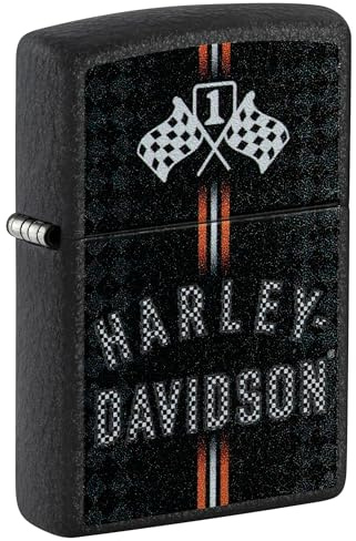 Zippo Sturmfeuerzeug - Harley-Davidson, Black Crackle, Color Image - Nachfüllbar - Wiederverwendbar - Windfestes Design - Geschenkbox - Made in USA