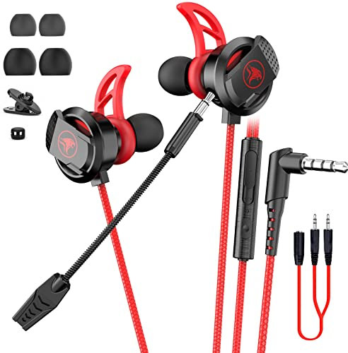 BraveKoi In-Ear Gaming Headset, Wired Earbuds with Noise Cancellation, Dual Microphone Bass Stereo Gaming Earphone Suitable for PS4 Xbox one/S, Nintendo Switch, Laptop