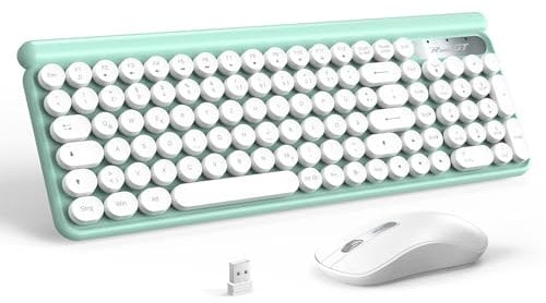 Tastatur Maus Set Kabellos,RaceGT Retro Schreibmaschine Tastatur Funktastatur mit Maus USB Grün Tastatur Bunt Maus und Tastatur Wireless Keyboard and Mouse QWERTZ Deutsch Layout
