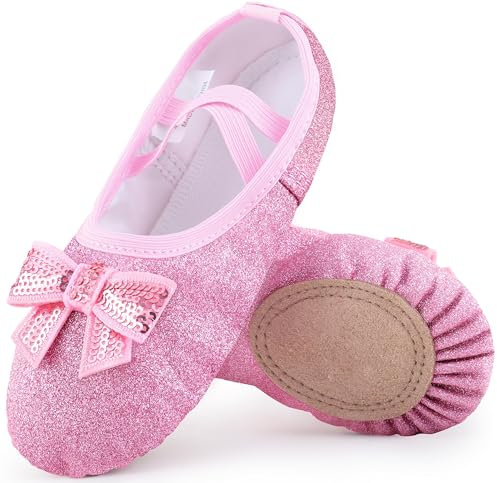 Mulnall Ballettschuhe Split-Sole Glitter Flats Tanzschuhe für Mädchen Kleinkind/Kind Schläppchen glänzend fürs Ballett Ballettschläppchen für Kinder(WX55-08-27)