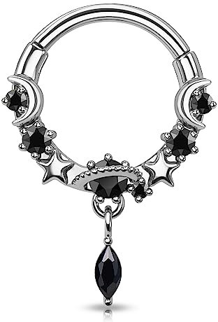 Melighting 16g Septumring mit Baumelndem Planeten Dangly Helix Ohrring Nasenpiercing Clicker Hinged Ring Knorpelohrringe Tragus, Conch, Daith Piercings Schmuck
