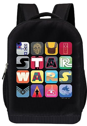 STAR WARS Officially Licensed Backpack For Boys Durable Polyester Laptop Sleeve Adjustable Straps 17 H x 12 W x 6 D, Logo 4, L, Star Wars Backpack