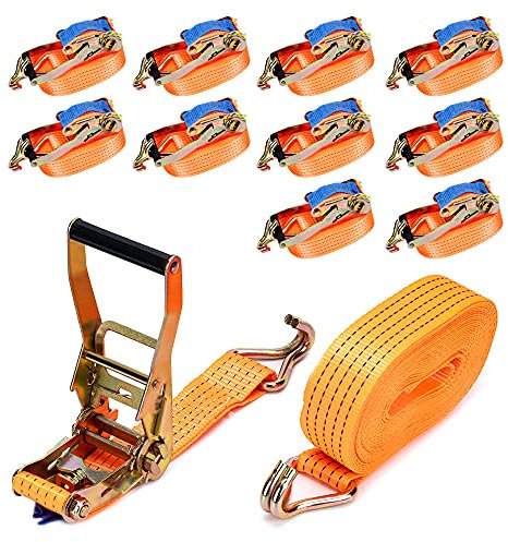 maXpeedingrods 10 Stück 5000kg 6m Spanngurte mit Ratsche Spanngurte mit Haken Ratschengurt Zurrgurte EN 12195-2 50mm 2500daN 5t für die professionelle Ladungssicherung