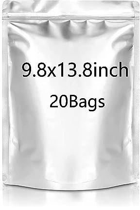 CANLENPK 25x35cm Reißverschluss Aluminium Taschen Aufbewahrung Lebensmitteln,Mylar Standbodenbeutel Wiederverschließbare Beutel Reißverschluss Heißsiegelbare Wiederverwendbare (Silber,20 Stück)