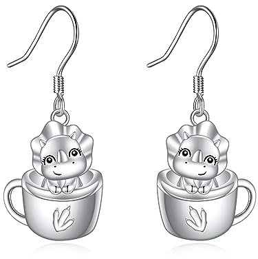 POPLYKE Drachen Ohrringe für Mädchen 925 Sterling Silber Tasse Katze Dangle Ohrringe Nette Tier Leverback Ohrringe Schmuck Geschenk für Damen