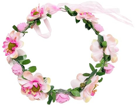 1 bandeau de cheveux rose avec fleurs - Accessoire de photographie - Pour anniversaire, mariage, vacances