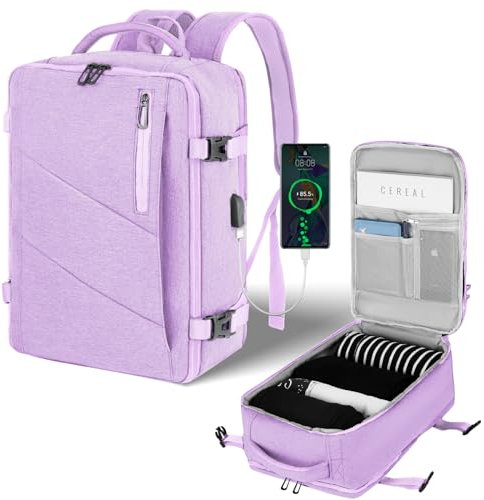 VOESLD Zaino 45x36x20 per Easyjet, Zaino da Viaggio Aereo Bagaglio a Mano Viola Donna Uomo Impermeabile, Bagaglio a Mano per Tutte le Principali Compagnie Aeree, con Porta USB 32L