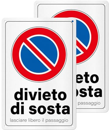 YIKIADA 2 Pezzi Cartello Divieto di Sosta Lasciare libero il Passaggio in Alluminio per Esterno Metallo 20 x 30 cm
