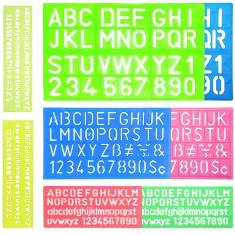 8 Stück Buchstaben Schablonen Set aus Kunststoff, Nummer Alphabet-Schablone kleine Zahl, Schablonen Lineal Guide Set für Kinder lernen Zeichenschablone Malen Heimwerken(Zufällige Farben)