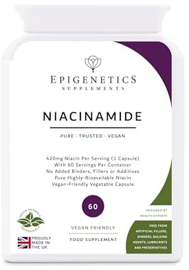 Niacinamide | 420mg Niacin (Vitamin B3 Niacinamide) | Normal Skin & Metabolism, Reduces Tiredness | 60 Vegan Friendly Capsules UK Made (2 Month Supply)