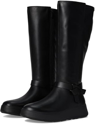 Fitflop F-Mode-Stivali Elasticizzati Alti con Nodo ripiegato, Donna, Nero, 37 EU