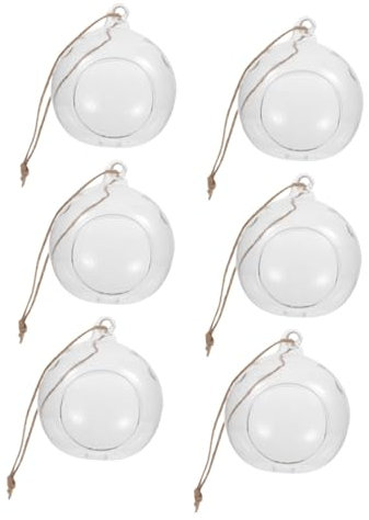 AOKWAWALIY Lot de 6 vases à Suspendre en Verre - pour Terrarium - Photophore Transparent - pour Plantes aériennes - Bougeoir à Suspendre - Boules de Noël