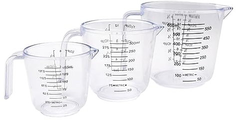 Taza medidora Paquete de 3 tazas medidoras de líquidos, tazas medidoras de onzas, tazas medidoras transparentes (150 ml, 300 ml, 600 ml)