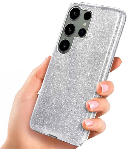 ONEFLOW Glitter Case für Samsung Galaxy S24 Ultra Glitzer Handyhülle mit Kameraschutz, Stylische Hülle Glitzernd, Dünne TPU Schutzhülle für Damen, Glitzerhülle Qi kompatibel, Silber