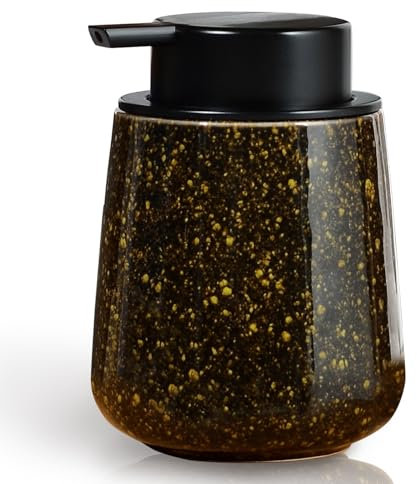 Autumnlife Seifenspender Keramik Spülmittelspender mit Goldene Flecken, 350ml Seifenspender mit Groß Pumpenkopf, Nachfüllbar Flüssigseifenspender Geeignet für Bad, Küche - Schwarz & Gold