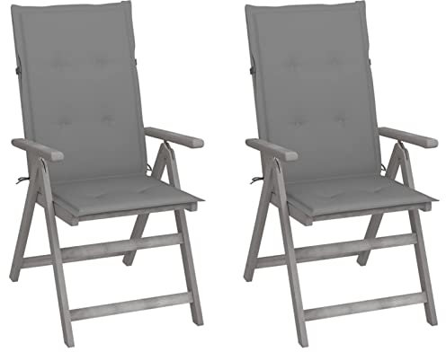 CIADAZ Verstellbare Gartenstühle 2 STK. mit Auflagen, Gartenmöbel, Balkonstühle, Hochlehner, Balkonmöbel, Bistrostuhl, Balkonset, Garten Stühle, Sit Möbel, Armlehnenstuhl, Massivholz Akazie