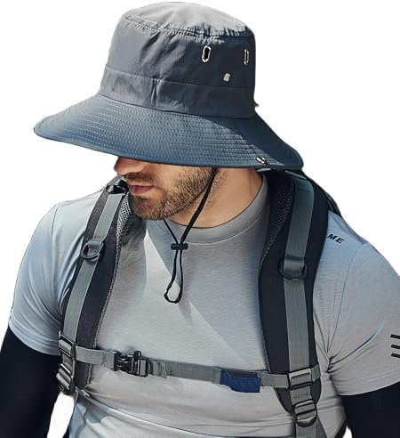 AIEOE Fischerhut Herren Sommerhut für Manner Herrenhut Mit Breiter Krempe Anti UV Hut Dschungel Hut Herren Blau