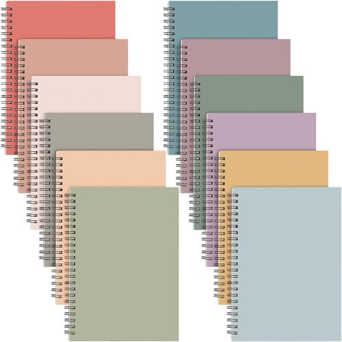 Fuutreo 12 Pcs Spiral Notebook for Work A5 8.3 x 5.7 Inch College Ruled Spiral Journal Notebook Kraft Cover Notebook Ruled Paper, 12 Color, 60 Sheets, 120 Pages for Office School (Vintage Color)