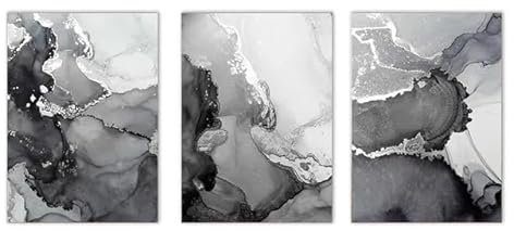 SHUYINGHENGXIE Abstraktes Schwarz Grau Silber Marmor Leinwandbild Moderne Poster Nordic Print Moderne Wandkunst Bilder Wohnzimmer Dekor Kein Rahmen-50x70cmX3