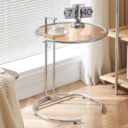 Generic Couchtisch Rund Glas Wohnzimmertisch: Nordischer Minimalistischer Gehärtetem Glas Sofatisch - Höhenverstellbar Moderner Beistelltisch for Zuhause, Wohnzimmer, Terrasse, Garten (Color : A)