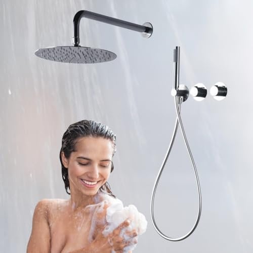 IMEX - Ducha Empotrada Termostática Cromada | Kit de Grifería Empotrado con Alcachofa y Rociador Antical Efecto Lluvia | Columna Ducha Empotrada con Grifo en Latón y Acero Inox S.304 | Serie Assen