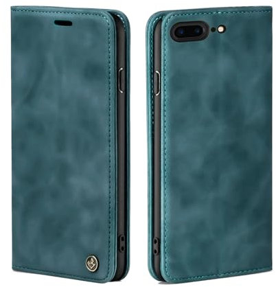 LBH Handyhülle für Apple iPhone 7 Plus / 8 Plus in Petrol Blau mit Karten- und Geldfach Smartphone Hülle mit Standfunktion Flip Case Schutzhülle Magnetverschluss Vintage