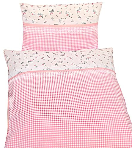 Generisch Puppenbettwäsche Grace, 2teiliges Set für Puppen, handgearbeitet im Landhausdesign Puppenbettwäsche für Puppenbett aus Baumwolle Puppengarnitur