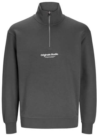 JACK & JONES Herren Sweatshirt Sweat Quarter Zip, Farbe:Grau, Artikel:-Iron Gate, Größe:2XL