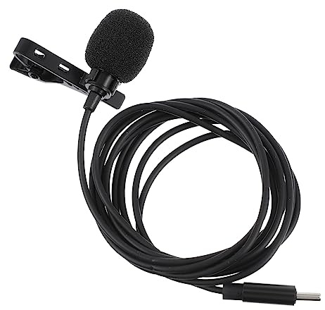 USB C-Mikrofon Lavalier für Smartphone, Gesangsmikrofon Schwarz | Plug And Play, Windproof 360 Grad Aufnahme, TPE mit Eisen und Sponge, 150x3,5x1,5cm