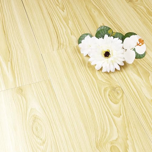 FunStick Selbstklebende Holzoptik Vinylboden Bodenbelag Wasserdicht Linoleum PVC Holzoptik Laminatboden Gelb Vinyl Fliesen Selbstklebend Küche Klebefolie Boden Badezimmer Gelb Beige 90x15CM 17 Stück