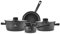 Karaca Swiss Crystal Midnight - Set di 6 pentole e padelle in ceramica antiaderente, a induzione, senza PFA, lavabile in lavastoviglie, colore: nero, include casseruola, 2 pentole con coperchio