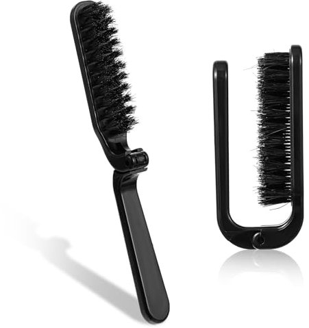 Ouligay Spazzola per capelli pieghevole da viaggio, 1 pezzo, pieghevole, portatile, con setole di cinghiale naturale e setole di nylon, piccola spazzola per capelli spessi e sottili ricci, pettine per