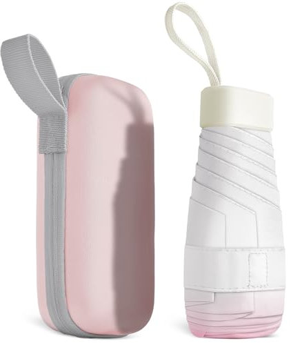Aolso Reise-Regenschirm, 6 Rippen Mini-Regenschirm, Kleiner UV-Regenschirm,Winddichter Regenschirm mit Kapselhülle, Tragbarer Taschenschirm für Männer und Frauen (Farbverlauf Rosa)