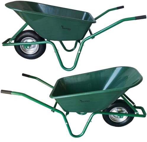Actiasgear - Heavy Duty 85L Plastic Wheelbarrow | Pneumatic Wheel Garden, Yard, Stable & DIY Cart