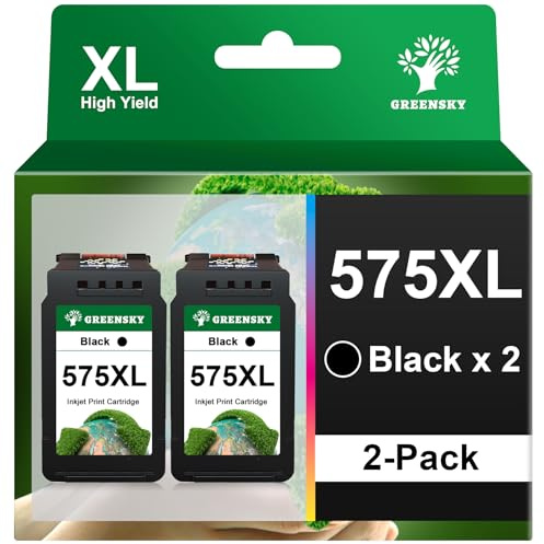 GREENSKY 575XL Black PG-575XL PG-575 Schwarz Kompatible für Canon 575 Black | für Canon PIXMA TS3550i TS3751i TR4755i TS3551i TS3750i TS3752i TR4750i TR4751i TR4756i (2 Schwarz)