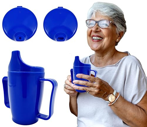 Tiga-Med Drinking Cup/Sippy Cup with 2 Handles, 280 ml, Double Lid System for Liquids and Porridge, Dishwasher Safe, Microwave Safe (1, Blue)