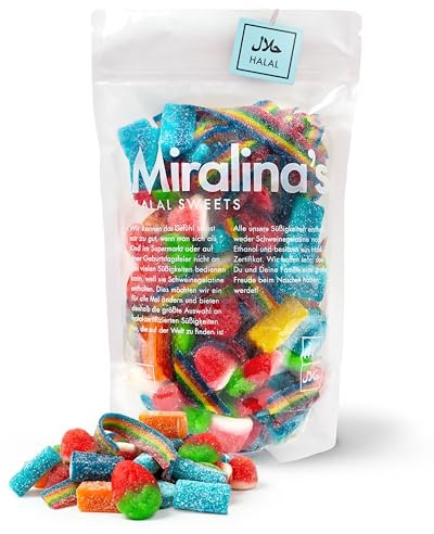 Miralina - Halal Süßigkeiten Mix – Bunte gemischte Tüte 500g - Halal Süßigkeiten Mix – saure Fruchtgummis mit Rindergelatine – Gummibärchen Großpackung